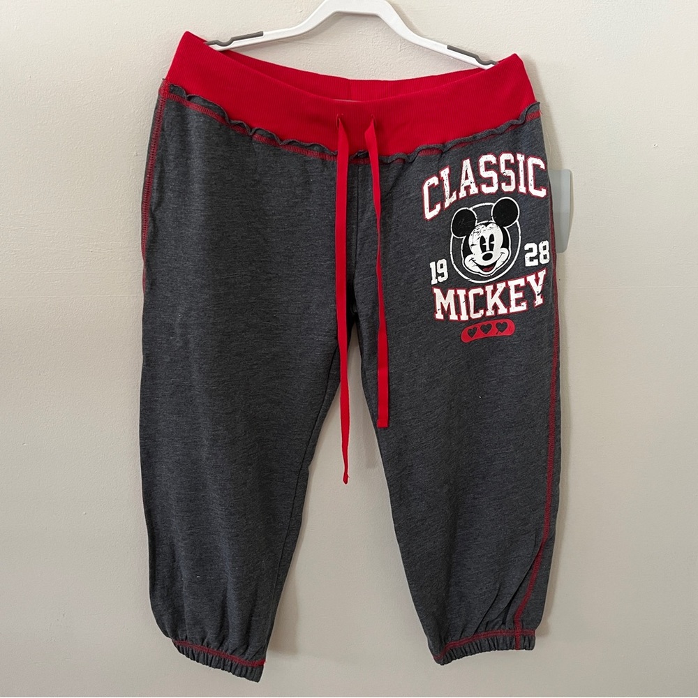 Mickey Mouse Caprice Pants, Size Medium 7/9 Junior, Disney, Gray/Red